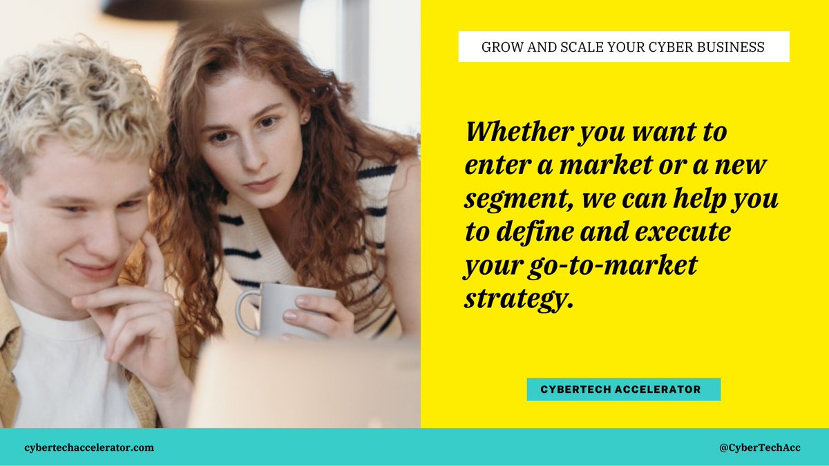 CyberTechAcc's tweet image. Whether you want to enter a market or a new segment, we can help you to define and execute your go-to-market strategy.

Grow and scale your #CyberTech, #PrivacyTech, and #Cybersecurity business with the #CyberTechAccelerator.

cybertechaccelerator.com