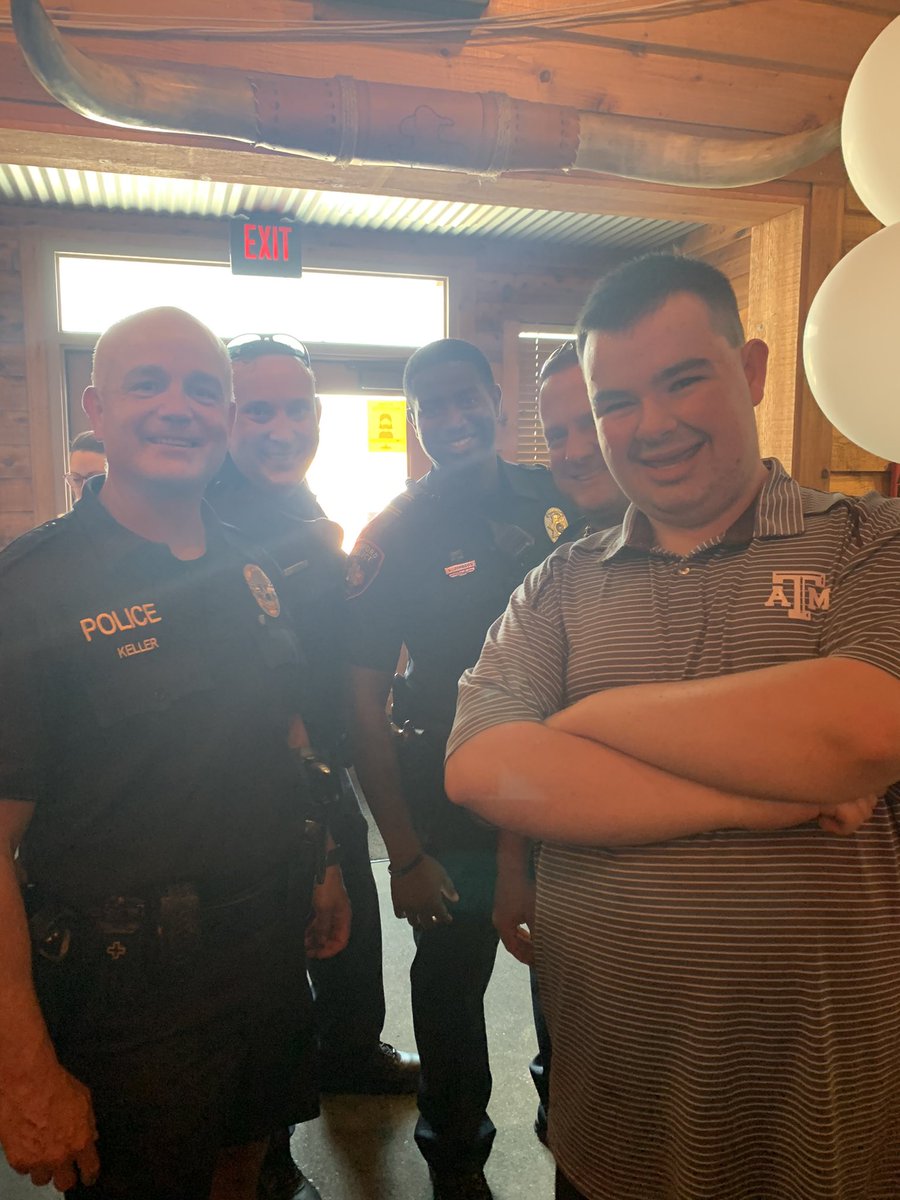 #GCISD #GHSRISE #SpecialOlympics #GHSUNITY   Local police supporting Special Olympics at Texas Roadhouse. Colin was so happy to find Officer Keller!