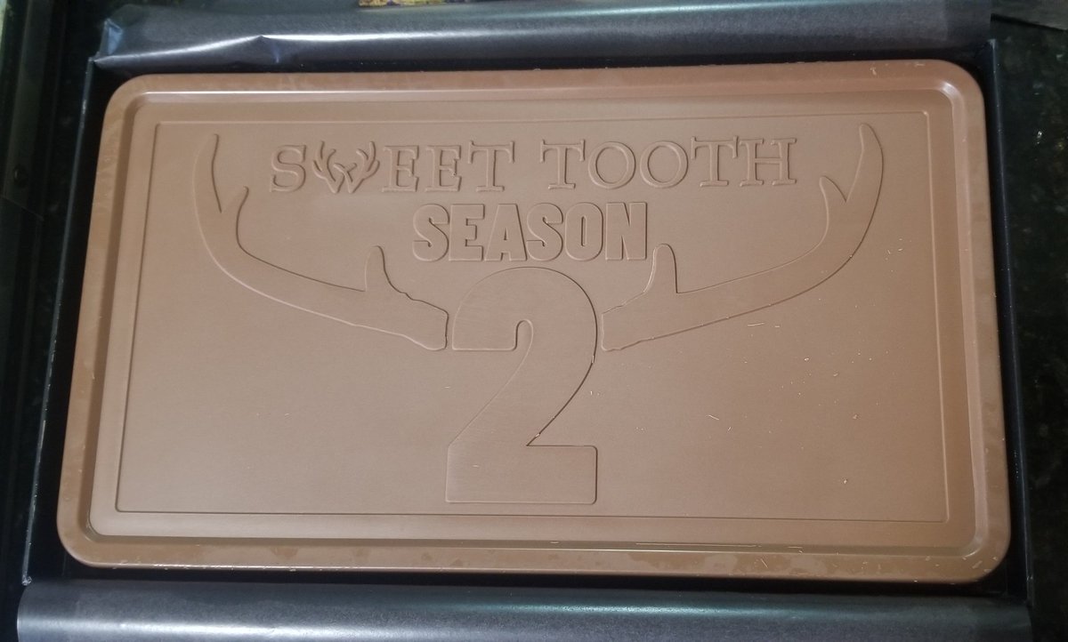 A GIGANTIC bar of chocolate with "Sweet Tooth Season 2" embossed on it