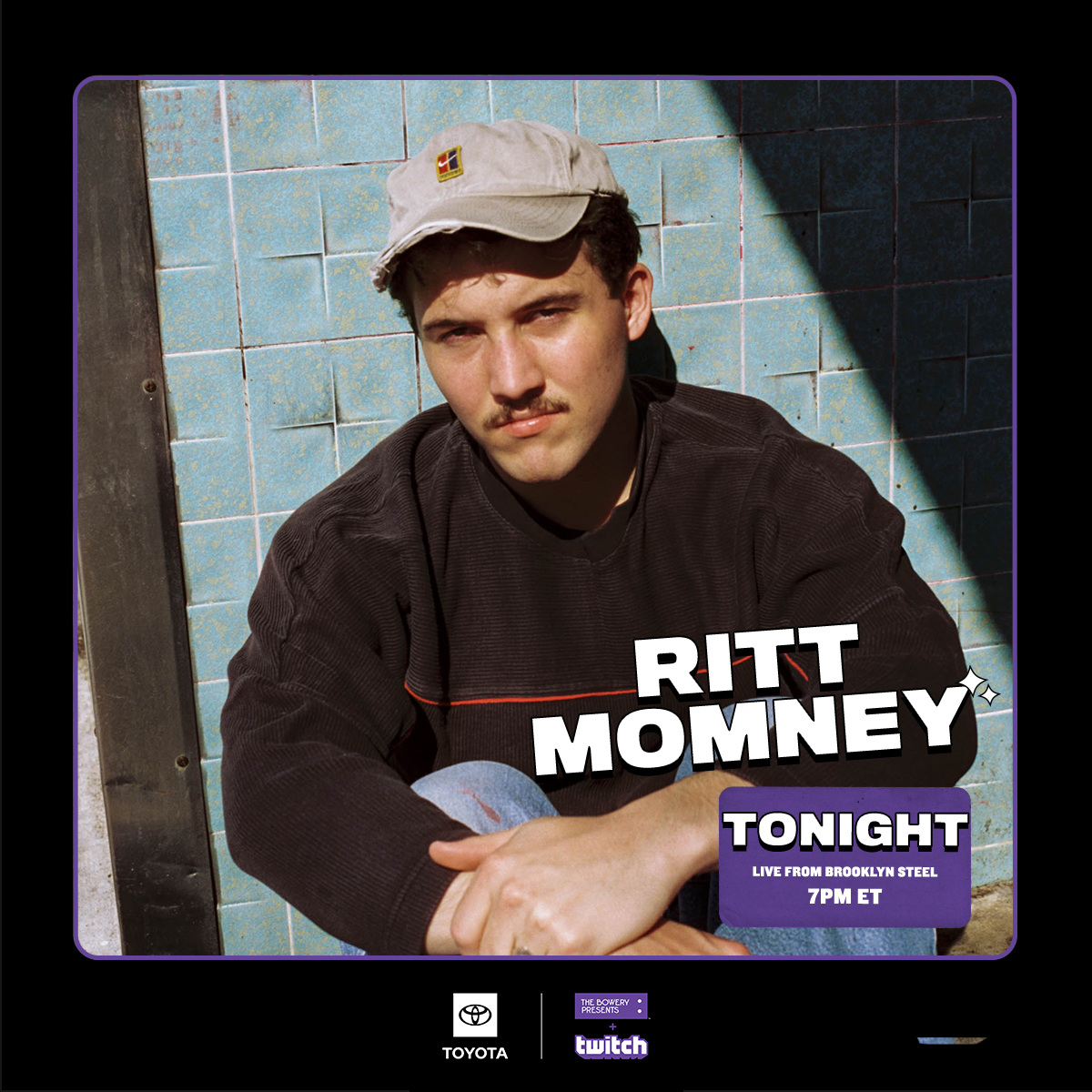tonight live from @brooklynsteel ✨ @rittmomney performs on @bowerypresents' @Twitch at 7pm 💙 presented by @Toyota >> twitch.tv/bowerypresents