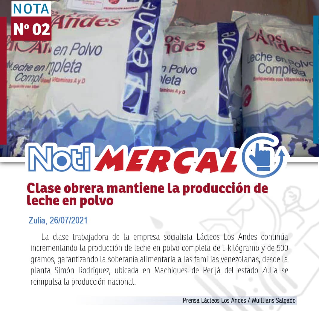 #NotiMercal ||
La Clase Obrera mantiene la producción de leche en polvo

@EslandesOficial 
#VacúnateYAbrazaLaVida