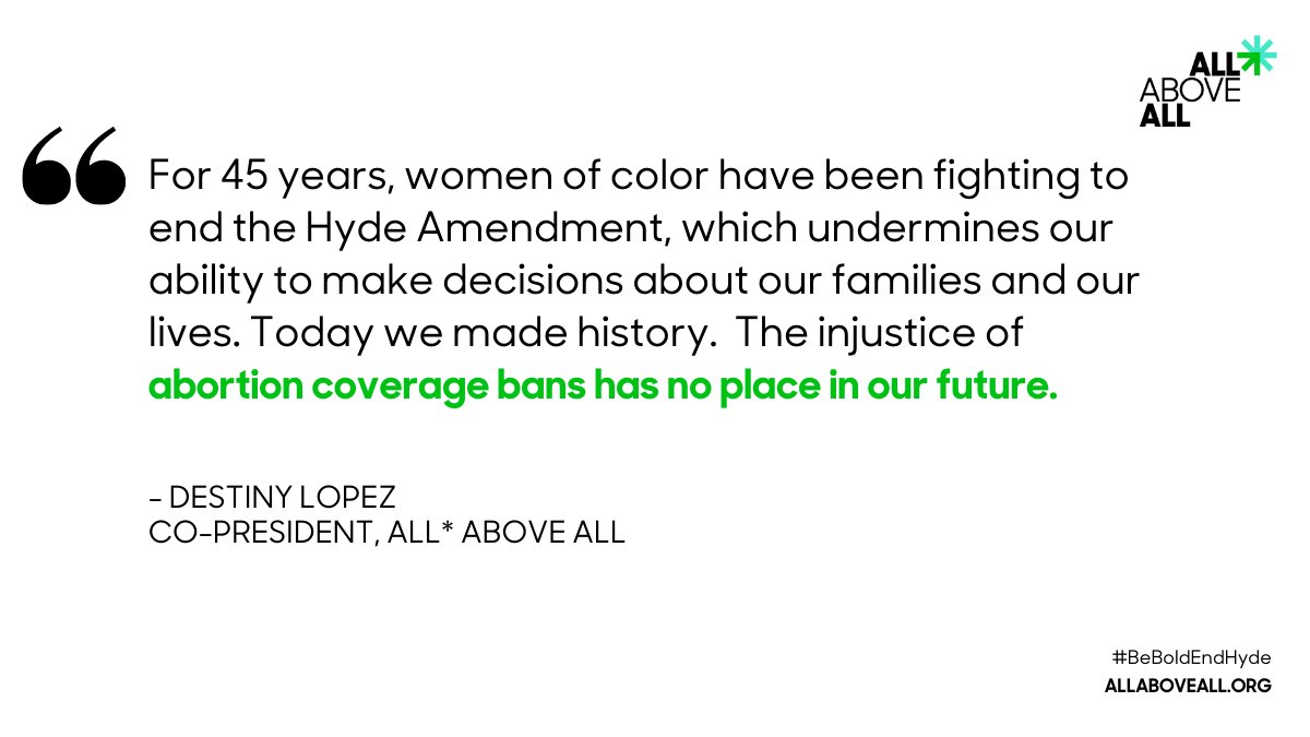 BREAKING #BeBoldEndHyde HISTORY: The U.S. House just passed a spending bill FREE of the Hyde Amendment! This is a testament to the collective organizing + power of our 130+ strong coalition. This is #AbortionJustice in action. 😭🔥