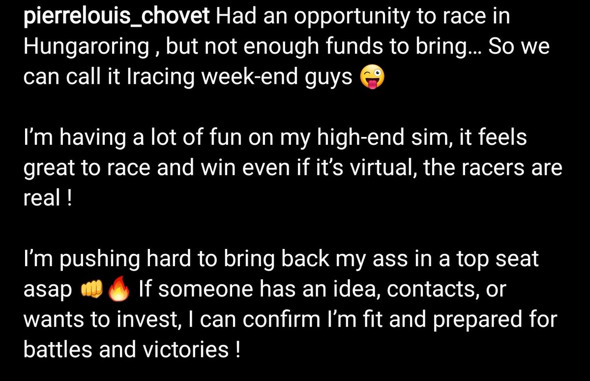 Good to see <a href="/PL_chovet/">Pierre-Louis Chovet</a> is still looking at the bright side of life after losing his seat at Jenzer! #F3