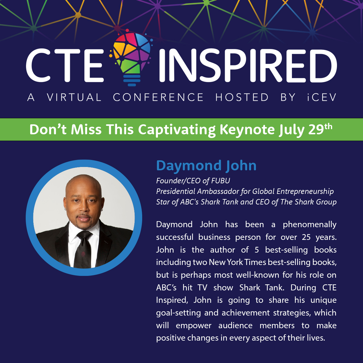 iCEVonline's tweet photo. Today is the last day of #CTEInspired. Do not miss out on the Shark's Keynote Address: Fireside Chat at 3pm CST. https://t.co/K9SGDmtSFa https://t.co/N02PCsEIai
