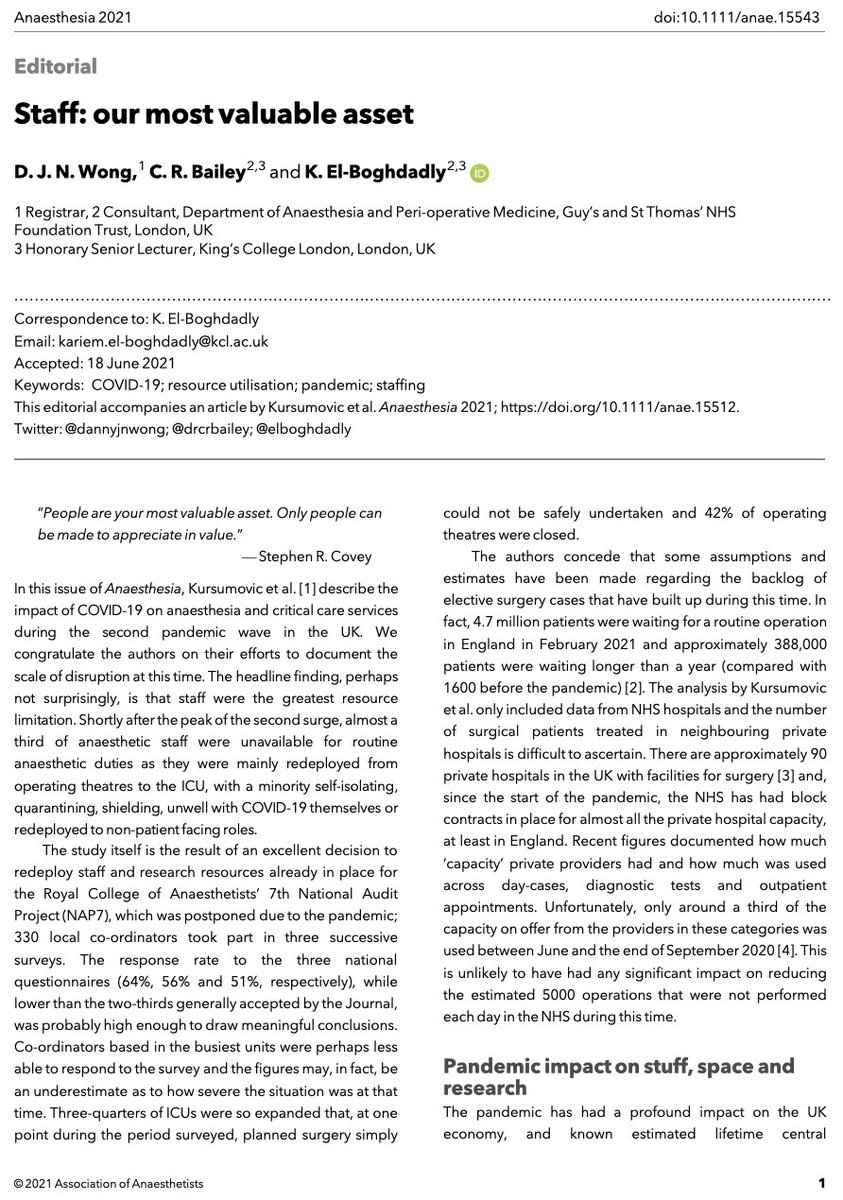 𝘈𝘯𝘢𝘦𝘴𝘵𝘩𝘦𝘴𝘪𝘢 (@anaes_journal) on Twitter photo 🔐Staff: our most valuable asset.
<a href="/dannyjnwong/">Danny Wong (黄永年)</a>, <a href="/DocCRBailey/">craig bailey</a> and <a href="/elboghdadly/">Kariem</a> remind us that the workforce has carried the health service through this pandemic, and it is this workforce that will look after our nation’s health for years to come.
🔗…-publications.onlinelibrary.wiley.com/doi/10.1111/an… 🔐Staff: our most valuable asset.
<a href="/dannyjnwong/">Danny Wong (黄永年)</a>, <a href="/DocCRBailey/">craig bailey</a> and <a href="/elboghdadly/">Kariem</a> remind us that the workforce has carried the health service through this pandemic, and it is this workforce that will look after our nation’s health for years to come.
🔗…-publications.onlinelibrary.wiley.com/doi/10.1111/an…