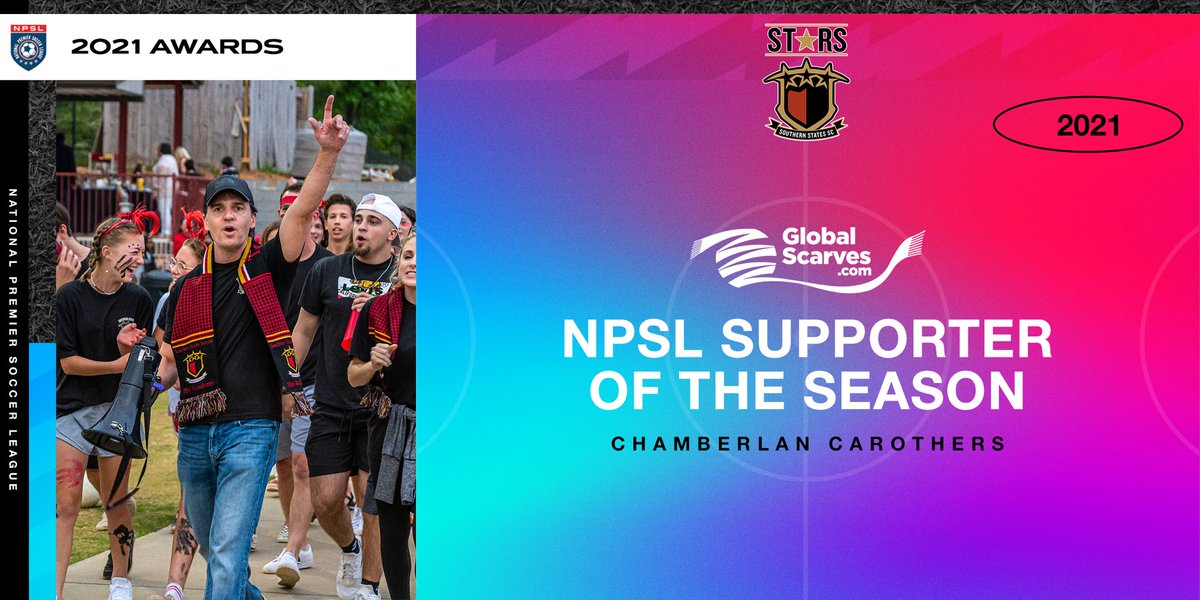 The 2021 <a href="/GlobalScarves/">Global Scarves</a> #NPSL Supporter of the season: Chamblerlan Carothers, <a href="/SouthernState10/">Southern States Soccer Club</a> 

Read more: npsl.com/16866/

Photo credit: Brent Wallace
