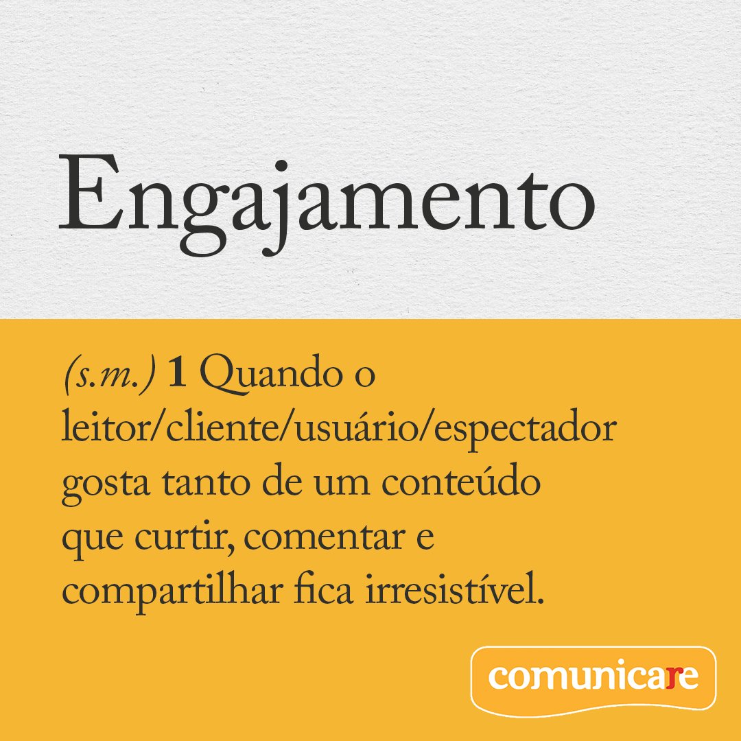 Comunicare's tweet photo. Engajamento (s.m) – Quando o leitor/cliente/usuário/espectador gosta tanto de um conteúdo que curtir, comentar e compartilhar fica irresistível.

#Engajamento #Comunicação #Credibilidade #Comunicare https://t.co/AvMZZy3q2I