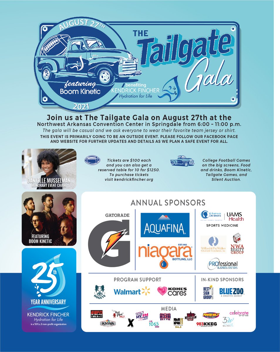 30 DAYS til our big night! The Tailgate Gala on August 27th at the NWA Convention Center. College football on the big screens, delicious food, adult beverages, silent auction, and live music from Boom Kinetic! #wps #nwa @DanyelleSargent @radiojondeek tailgategala.afrogs.org/#/tickets/event