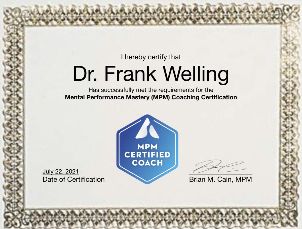 BrianCainPeak's tweet photo. Congratulations to Dr. Frank Welling, #MPMCoach on passing the Mental Performance Mastery Coaching Certification Course. Welcome to the team. Thanks for joining us on the journey to educating, empowering and energizing #10MLives
Learn More -> https://t.co/KphxWcFNuE https://t.co/Ucbo3ApV4e