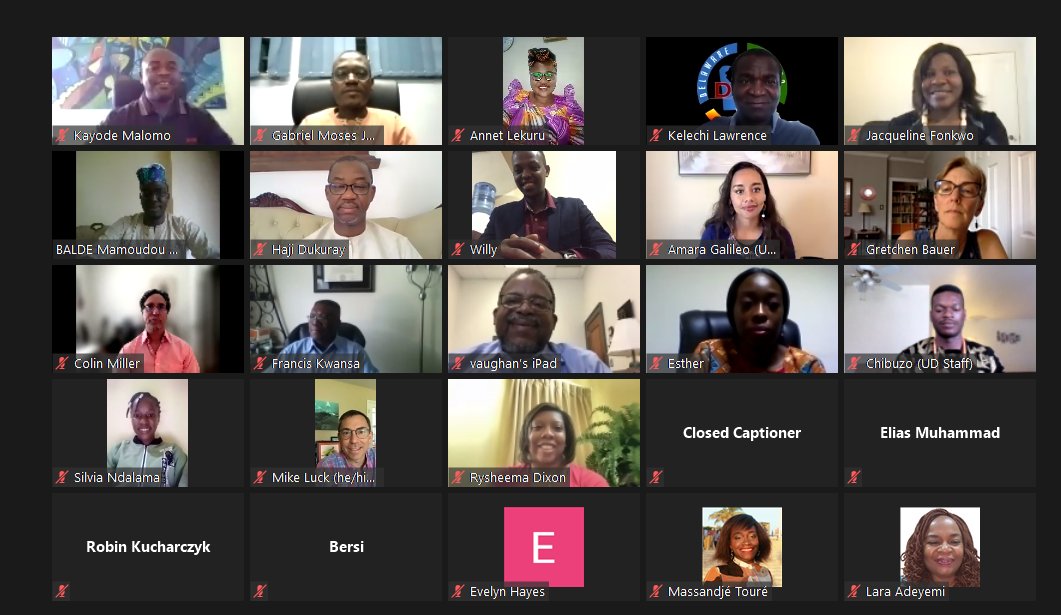 Six weeks of leadership training and networking with 25 #MandelaFellows from 23 countries in Africa ends this week. The fellows will continue to develop their projects. We wish them all the best! Ad Astra! Once a Blue Hen, always a Blue Hen! #YALI2021