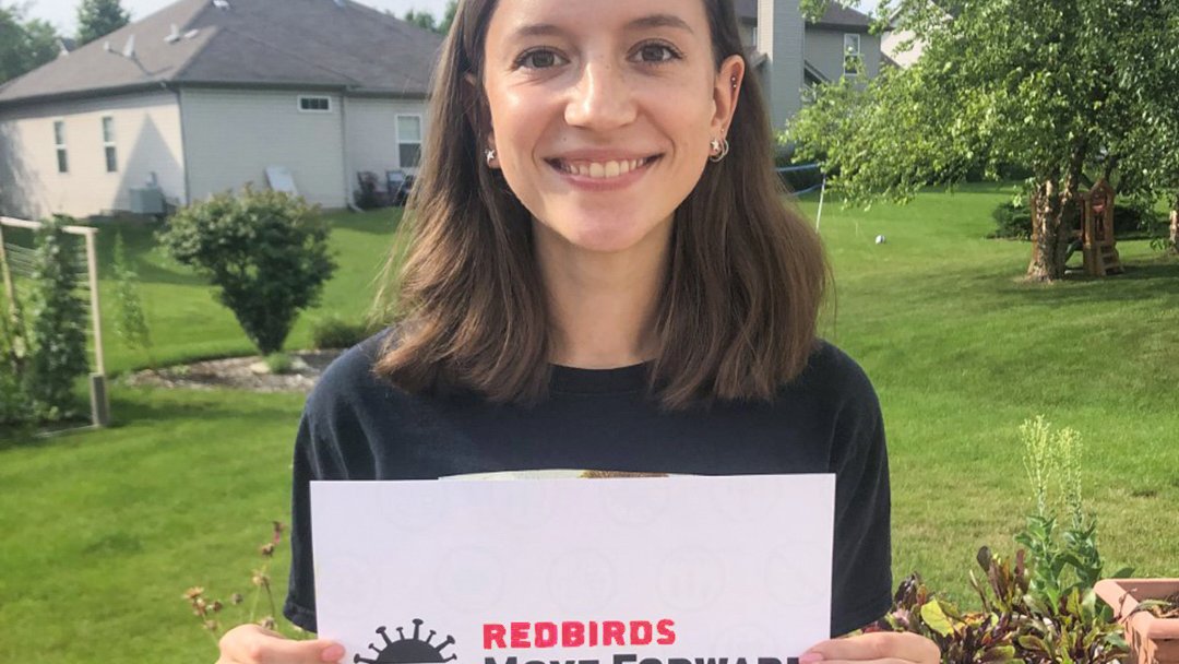 Redbird_Life's tweet photo. βI am looking forward to having in-person classes and RSO meetings again.β -Sarah Vasilopoulos, dietetics major #RedbirdsTogether #RedbirdsGetVaccinated https://t.co/CPeCliItjs