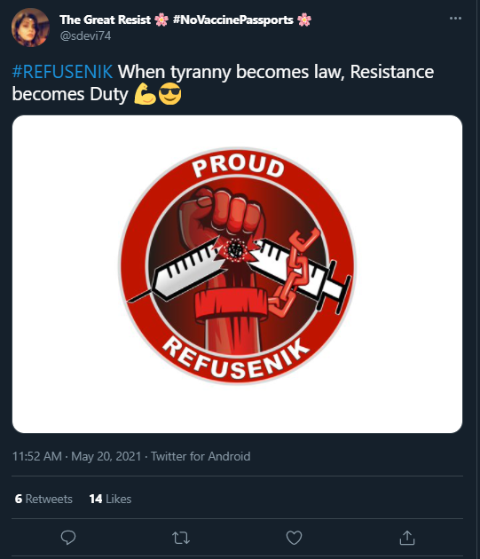 RaptorBorealis's tweet image. First they come for the yellow stars, then they equate you-know-what to the Holocaust, and then they hijack the term &quot;refusenik&quot; (do they know what that is?). What&apos;s it with the antivaxxers and Jewish history, they can&apos;t live without appropriating it, huh? #antivaxxers #refusenik