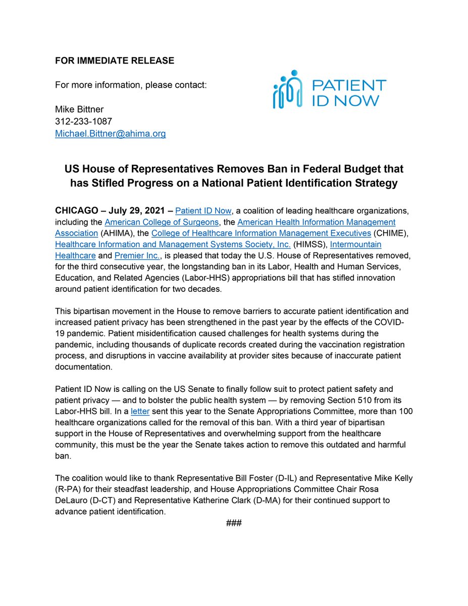 PatientidN's tweet photo. It's official! With the passage of today's minibus, the House has removed Sec. 510 for the 3rd consecutive year! 🎉This victory would not have been possible w/o the support of our members &amp; Congressional champions. It's now time for the Senate to follow suit! #PatientIDNow https://t.co/blHCIjnt1h