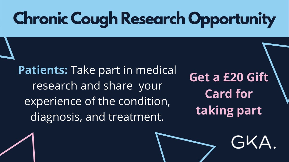 GKA is undertaking research into Chronic Cough. If you're suffering from symptoms of Chronic Cough, know someone that is or supporting patients with the condition, we'd love to hear from you. Either call Jane on 01242 248316 or follow the link bit.ly/2VgzMQh.
