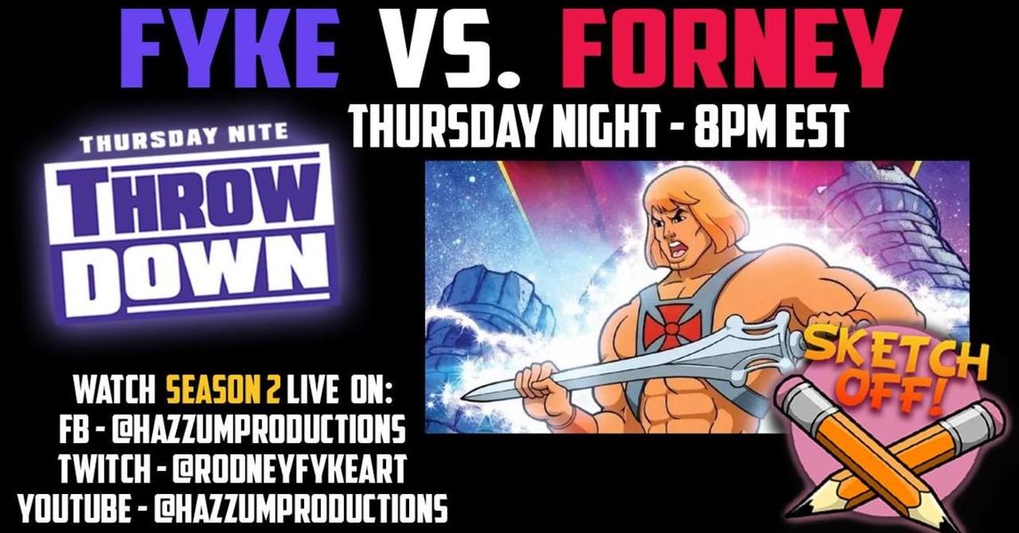 AmandaGPresents's tweet photo. Friends &amp; sponsors of AGP, @rodneyfyke &amp; @SeanForneyArt, will be LIVE tonight (7/29) at 8pm EST on #ThursdayNiteThrowDown with
#HeManandtheMastersofthe Universe 

Watch on #Facebook: https://t.co/iVEbdZFoCW
#Twitch: https://t.co/yifCLJpbq3
and #YouTube: https://t.co/ASTfDljp3N https://t.co/kzJkIlFp3o