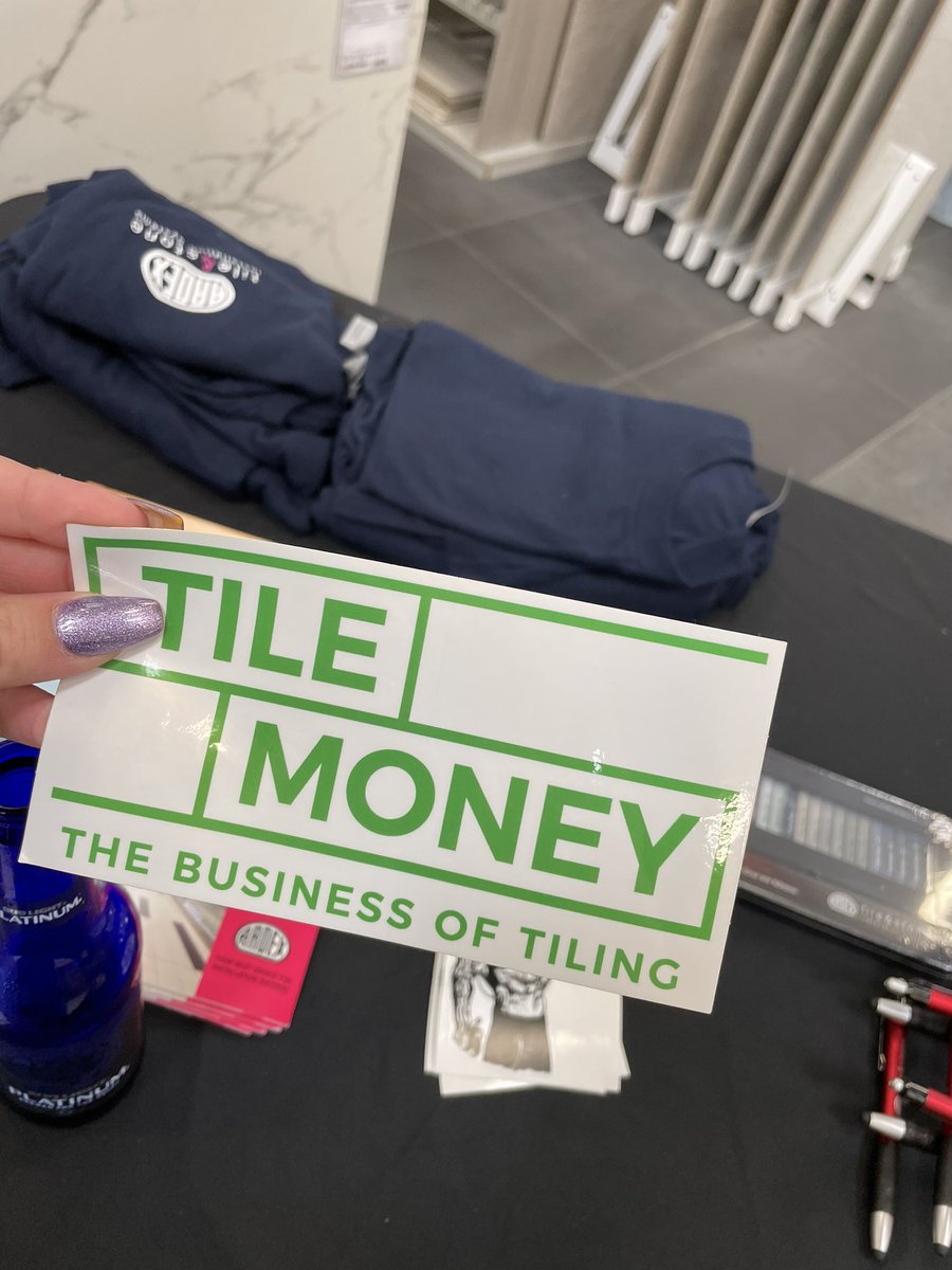 GAcoffeequeen's tweet photo. Snagged this amazing @TileMoney sticker during @TheTileShop #NTCA event last night 🔥 It’s always great to catch up w old coworkers and educate myself more on the trade I love. As always Luke Miller is killing it on his podcast #tilemoney #tileshop #ntca #remodeling #tile https://t.co/BZLvucwFAd