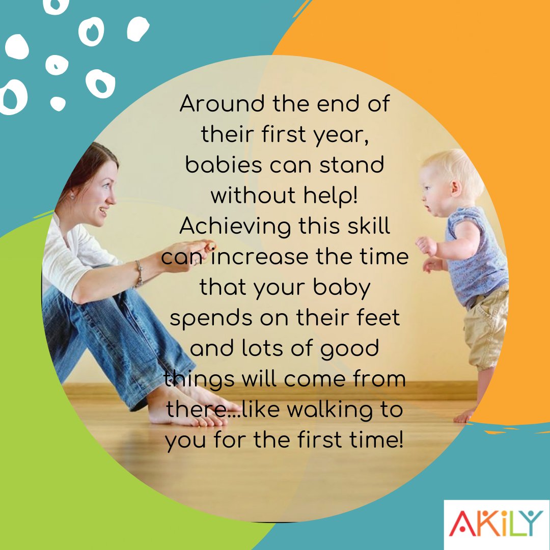 explore_akily's tweet photo. BABY MILESTONES!

Around the end of their first year, babies can stand without help! Achieving this skill can increase the time that your baby spends on their feet and lots of good things will come from there...like walking to you for the first time!

https://t.co/0q4FztaLLU https://t.co/jrpEMnyJwe