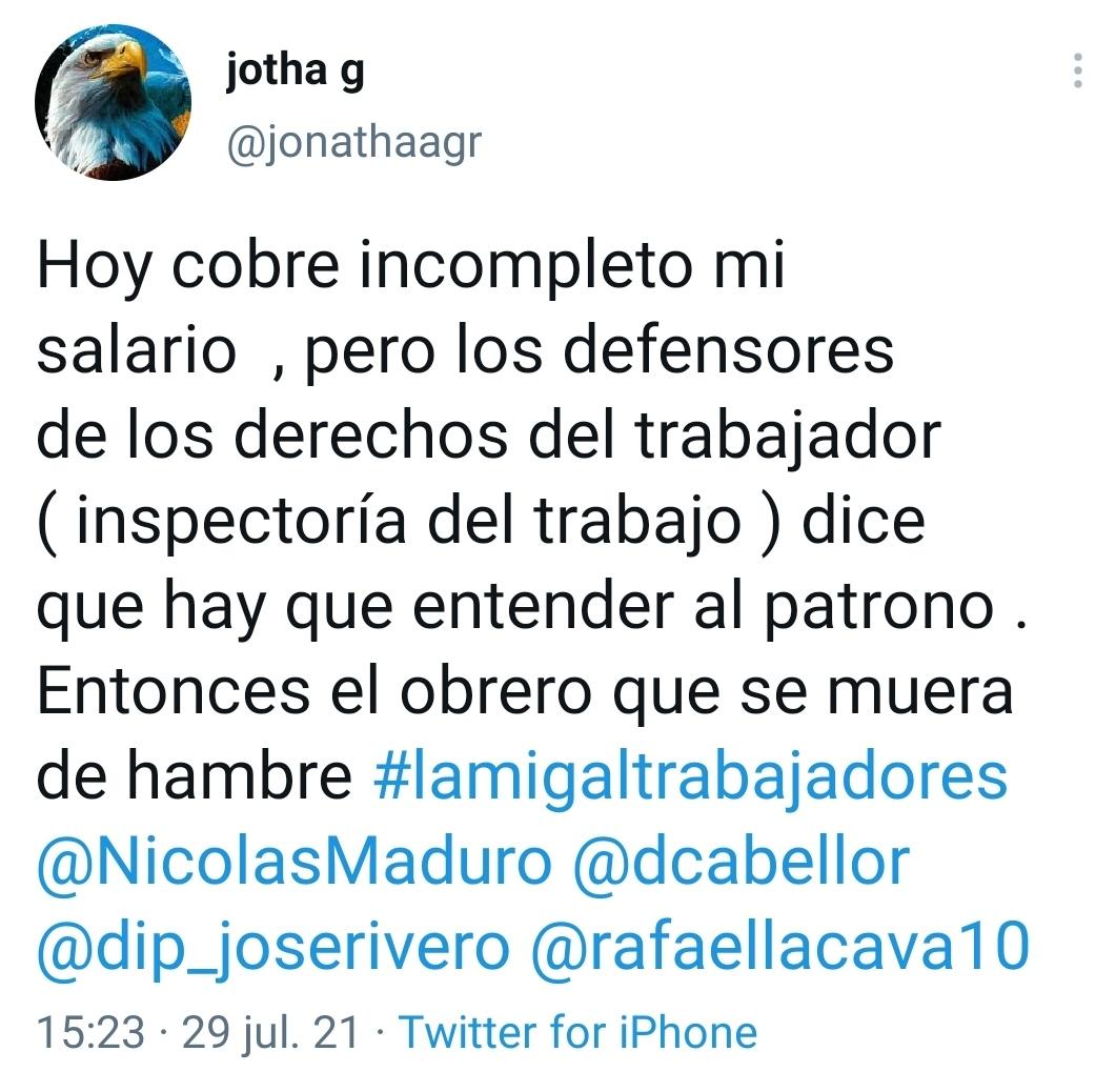 Geral_Danza's tweet photo. @jonathaagr @NicolasMaduro @dcabellor @dip_joserivero @rafaellacava10 #lamigaltrabajdores y ahora se van hacer la vista gorda autoridades, gobierno, ministro del trabajo.. solo 2 dólares se canceló el día de hoy en nuestra nómina que alcanza con eso..una harina y un arroz y que más..Queremos ayuda nuestras FAMILIAS a sufrir las desiciones del dueño https://t.co/d1ArZ1ob59