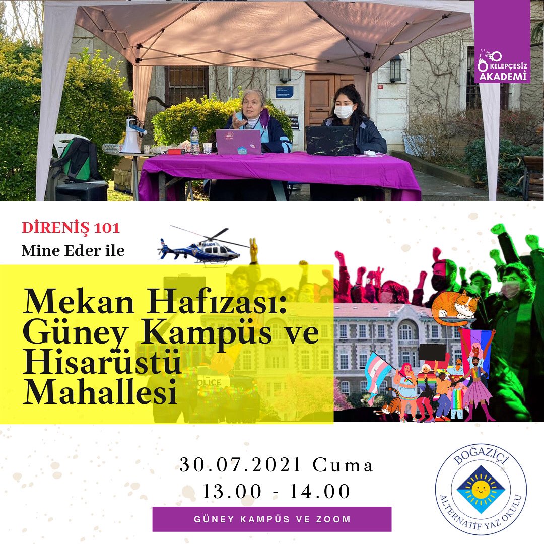 Alternatif Yaz Okulu tüm hızıyla devam ediyor!!
Yarın 13.00’de Direniş 101 serimizin ilk dersini Mine Eder ile Mekan Hafızası üzerine gerçekleştiriyoruz. ✌🏾🌸✨