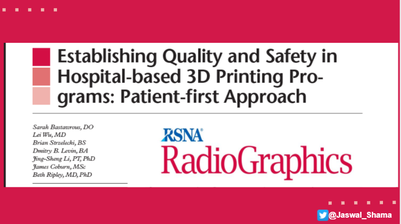 Jaswal_Shama's tweet photo. As we're aware of the advanced approaches in medicine,3D printing has led in many ways.Let's review the pearls, pitfalls &amp; a/mitigation strategies
👇
https://t.co/X7Z0W4zRVV
Establishing Quality and Safety in Hospital-based 3D Printing Programs: Patient-first Approach
#RGphx 1/17 https://t.co/16NYxPpiZc