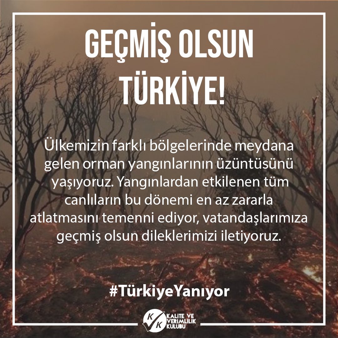 Ülkemizin çeşitli yerlerinde yaşanan yangınlardan etkilenen vatandaşlarımıza geçmiş olsun dileklerimizi iletiyoruz. Yangının en kısa sürede kontrol altına alınmasını temenni ediyoruz. #TürkiyeYanıyor