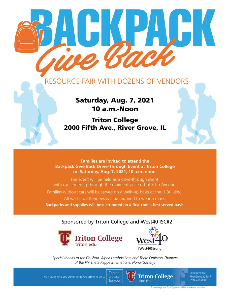 tritoncollege's tweet photo. Join us for our annual Backpack Give Back event! #WeRTriton #TCItsAboutYou #FreeSchoolSupplies #BackpackGiveBack #BackToSchool https://t.co/JCBW505Fl8