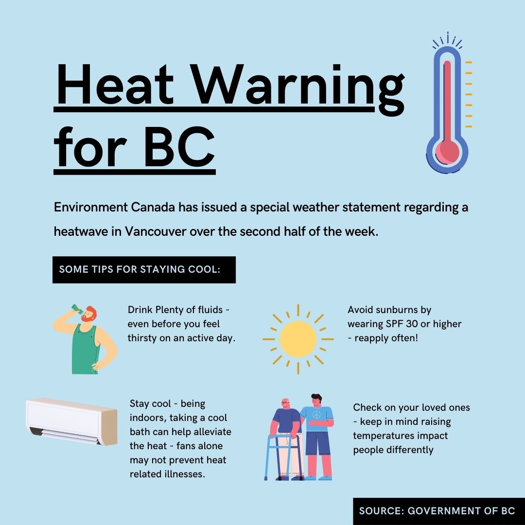 BbyServices's tweet image. With the second round of the #BCHeatWave are some tips for staying cool going into the weekend.

Big shoutout to @CityofBurnaby for providing four cooling centres!

For more information, please visit:

burnaby.ca/About-Burnaby/…

#bbyservices #bcheatwave2021