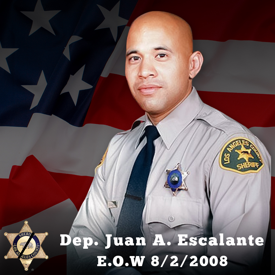 LASDHQ's tweet photo. Today, @LASDHQ Family remembers &amp; honors Deputy Juan “Abel” Escalante. He died on August 2, 2008, when he was shot &amp; murdered by two armed gang members in front of his home as he prepared to leave for work. He will live in our hearts &amp; never be forgotten. https://t.co/CF4c1HdUu6 https://t.co/7Er13rNd5n