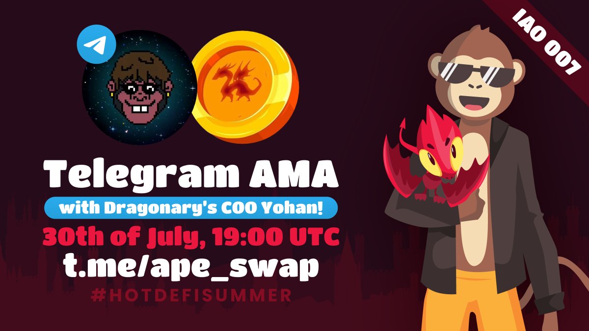 ApeBond's tweet photo. ¿Tienen preguntas de la siguiente IAO con @DragonaryGame?

⌚️ AMA en español 30 de Julio 19:00 UTC
🐲 Unete al COO y cofundador Yohan
🐵 Y el admin de español Oswaldo

🎁 Estamos regalando 5x $ 25 en $CYT a las 5 mejores preguntas formuladas en los comentarios. Únete ⬇️ https://t.co/uPR6s2co6d