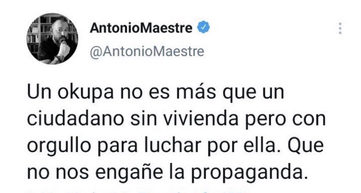voxbonanova's tweet photo. Antonio Maestre, propone que el Estado pueda entrar en las casas para vacunar a la fuerza si es preciso. 

Si es un okupa la cosa cambia. Hay que respetar sus derechos porque luchan con orgullo y dignidad por su vivienda. 

Menudo golpe en la cabeza se dio en la cuna. https://t.co/0aDR3tVPlc