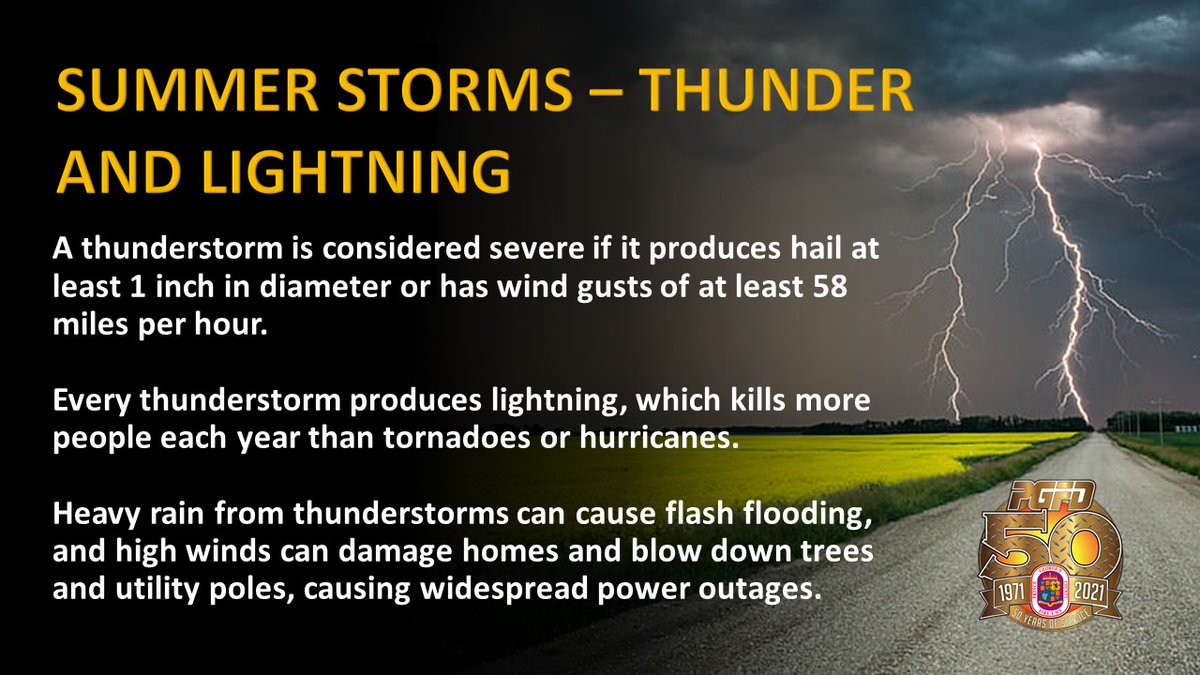 PGFDNews's tweet photo. With storms in the forecast this afternoon, do you know the difference between a storm watch & a storm warning? Today’s #PGFD “Fifty Days of Safety” provides some tips on storm safety & keeping your family & pets safe when summer storms come rolling in. #FiftyDaysofSafety https://t.co/oAwc4Mc6pF