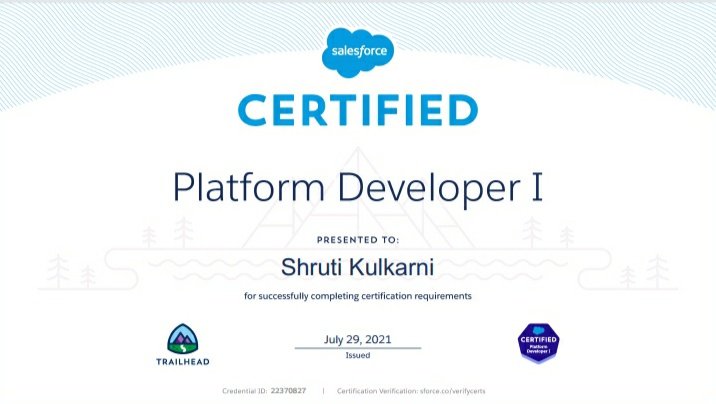 Happy to share this one. Long due. 

Salesforce Certified Platform Developer 1

Thank you @eternussolution for the opportunity. 

#salesforcelightning #salesforcecertified #salesforcedeveloper #salesforce #apex
#salesforcecareers #experiencecloud #thankyou