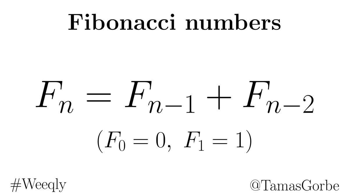 TamasGorbe's tweet photo. Nature is full of Fibonacci numbers which come from a very simple recurrence relation. Each term is the sum of the 2 preceding ones starting w/ 0,1. So we get 0,1,1,2,3,5,8,13,... &amp; the ratios of neighbours tend to the golden ratio ϕ≈1,618. [Wiki https://t.co/d0VfVfpwr7] #Weeqly https://t.co/LRL0YevYKm