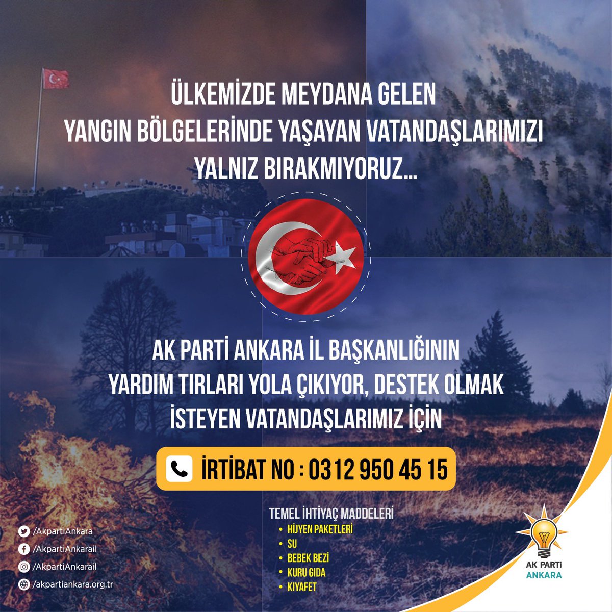 Yangın bölgelerindeki vatandaşlarımız için yekvücut olup, omuz omuza vererek #YaralarıSarıyoruz 🌱