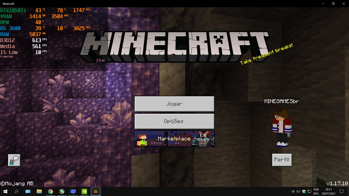 joga minecraft a 600fps kkkkkkkk