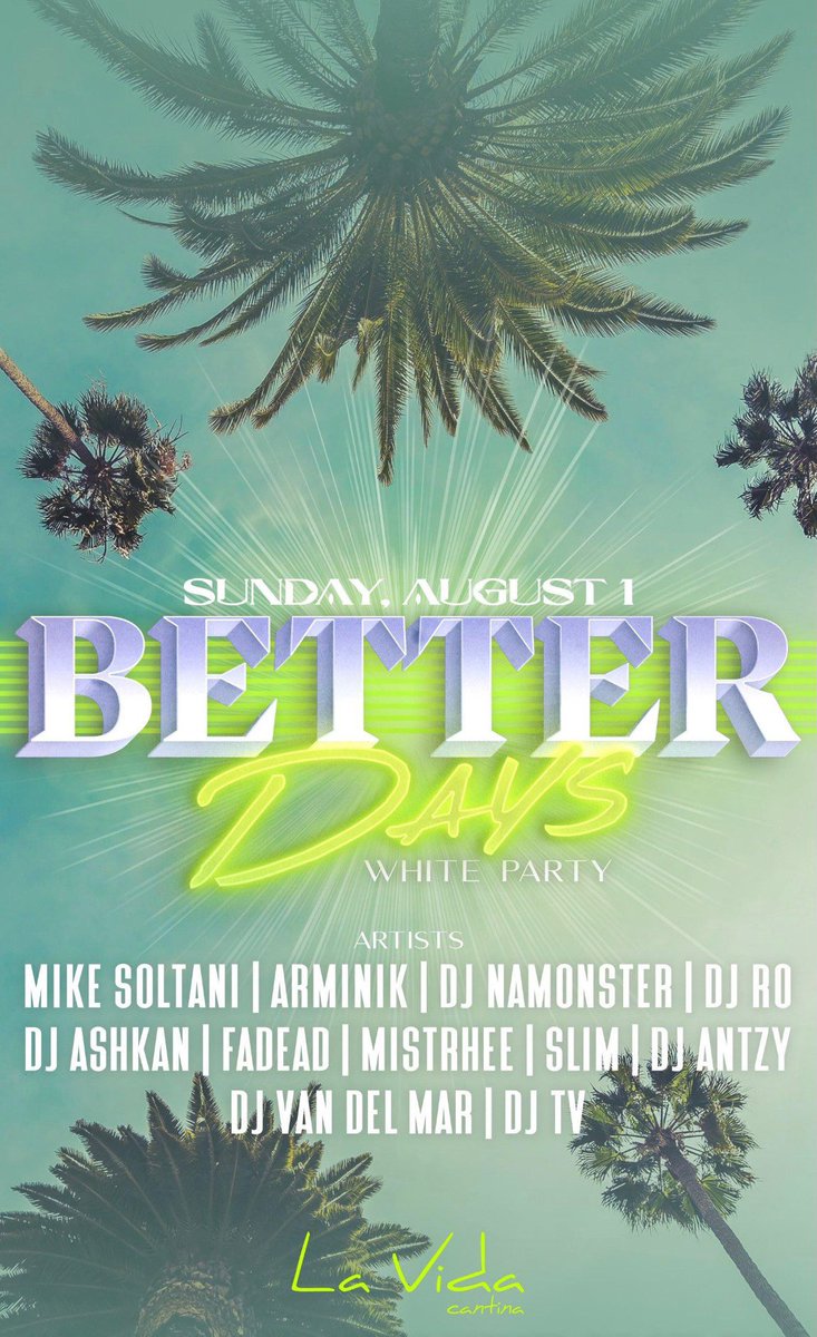 🏖WILD WEEKEND AHEAD☀️
To those of you who want to get it goin’ before Hard Summer or simply want to have a good time this Sunday, come through to <a href="/LaVidaCantina/">La Vida Cantina</a> to see some AMAZING performers including our very own DJ MISTRHEE ❤️‍🔥 
DM @djmistrhee on INSTAGRAM for guest spots!!
