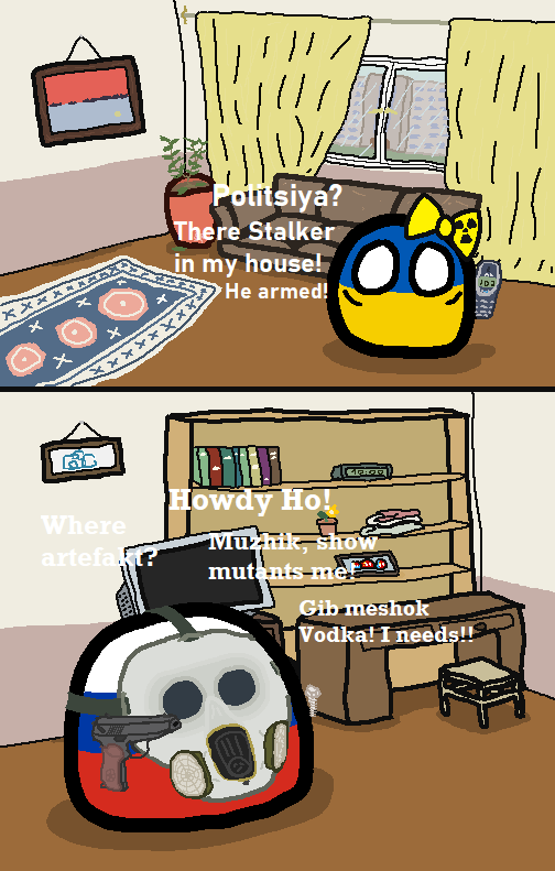 tempelmaste's tweet photo. Ah yes, a simple misunderstanding! #thezoneart #polandball #countryball #comic #stalker #stalkerthegame https://t.co/MY46U01qux