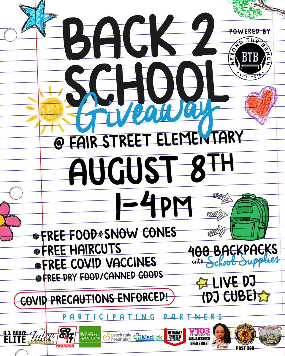 CoachMaysHIES's tweet photo. It’s time to go “Back to School” and @BT_Bench wants to say thanks to all it’s participating partners for making this “Back to School Giveaway” happen!! If you’re not vaccinated come by and get vaccinated!! Gainesville,Ga we’re on our way🔥🔥🔥🔥 https://t.co/uK8bmTmadi