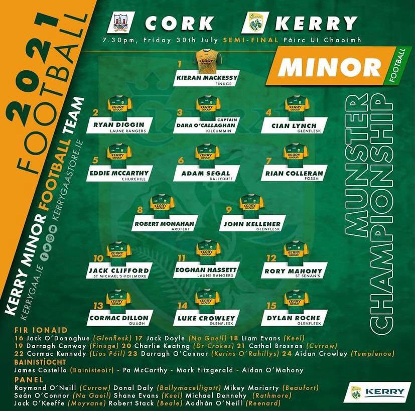 It’s been a quick turnaround for Dara from being involved in the 2020 Kerry Minor campaign to leading the 2021 Minor team out against Cork in the 1st round of the Munster Championship. Such an honour for the club to have Dara as captain &amp; we wish them lots of luck! 💚💛 Beir Bua!