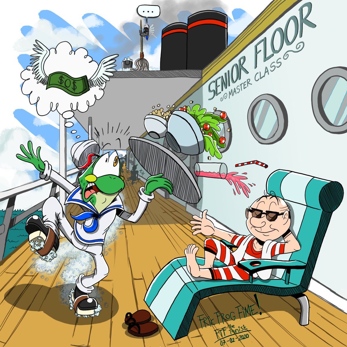 FTFTheToonist's tweet photo. [CLASSICS] Some moments of Fric Frog (and sometimes his assistant, Albert "Buzz" Fly) did during Summer, mainly beach/sea.

#FricFrigFime #FricFrog #Albert #OCs #Summer #PaulPicklexon #ThrowbackThursday #Flashback https://t.co/MeEuu0ymzu