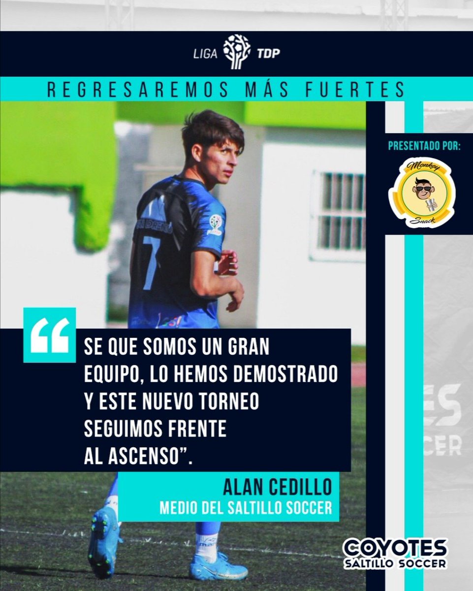 saltillo_soccer's tweet photo. 🐺 ¡POR LA REVANCHA!
💪 El compromiso es grande y lo sabe nuestro crack Alan Cedillo ⚪🔵 Muy pronto, iremos por mucho más ¡ESPÉRALO! @LigaTDP
.
🐵 Presentado por #MonkeySnack
🔖PROMOCIÓN: Papas a la francesa 2x1 ¡Aprovecha!
#SomosCoyotes #Saltillo #LaDobleSS https://t.co/w0a2MOZ0G2