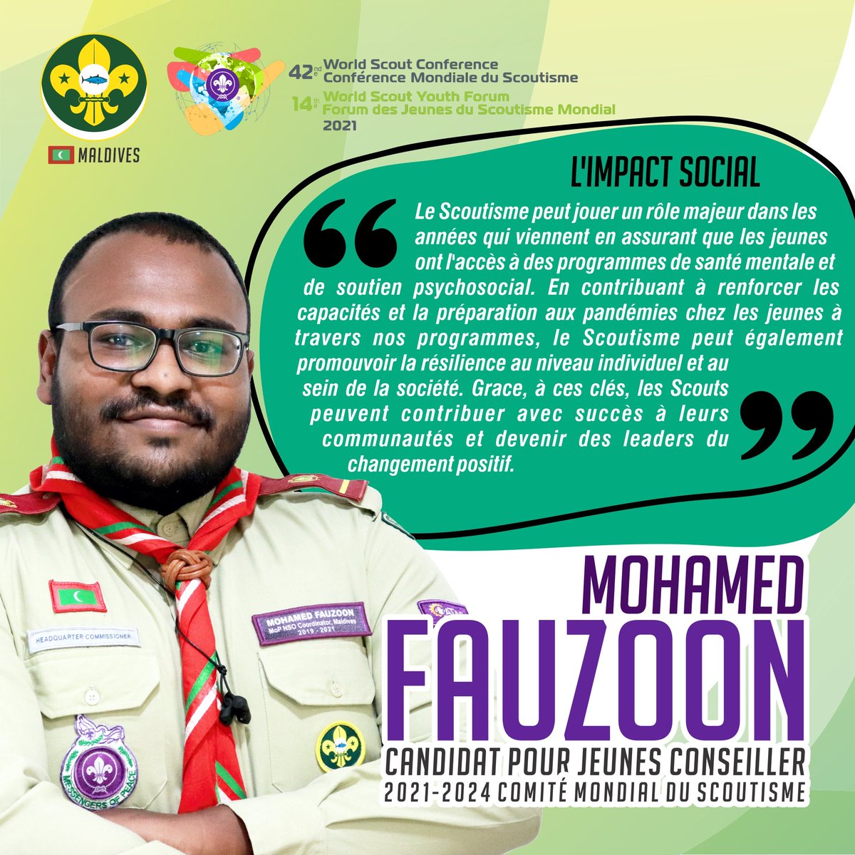 MFauzoon's tweet photo. Areas such as Mental Health, psycho-social support and Pandemic preparedness are areas world scouting can cater inorder to increase its impact in the community and engage young people.
#Fauzoon4YA #Scouts #ScoutMv #WSYF #WorldScoutYouthForum #socialimpact https://t.co/YIAH6MYFzu