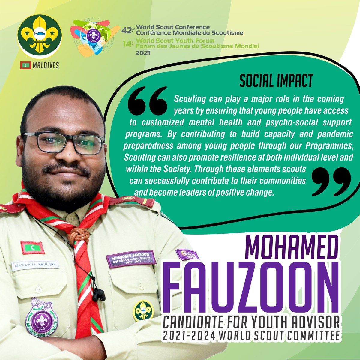 MFauzoon's tweet photo. Areas such as Mental Health, psycho-social support and Pandemic preparedness are areas world scouting can cater inorder to increase its impact in the community and engage young people.
#Fauzoon4YA #Scouts #ScoutMv #WSYF #WorldScoutYouthForum #socialimpact https://t.co/YIAH6MYFzu