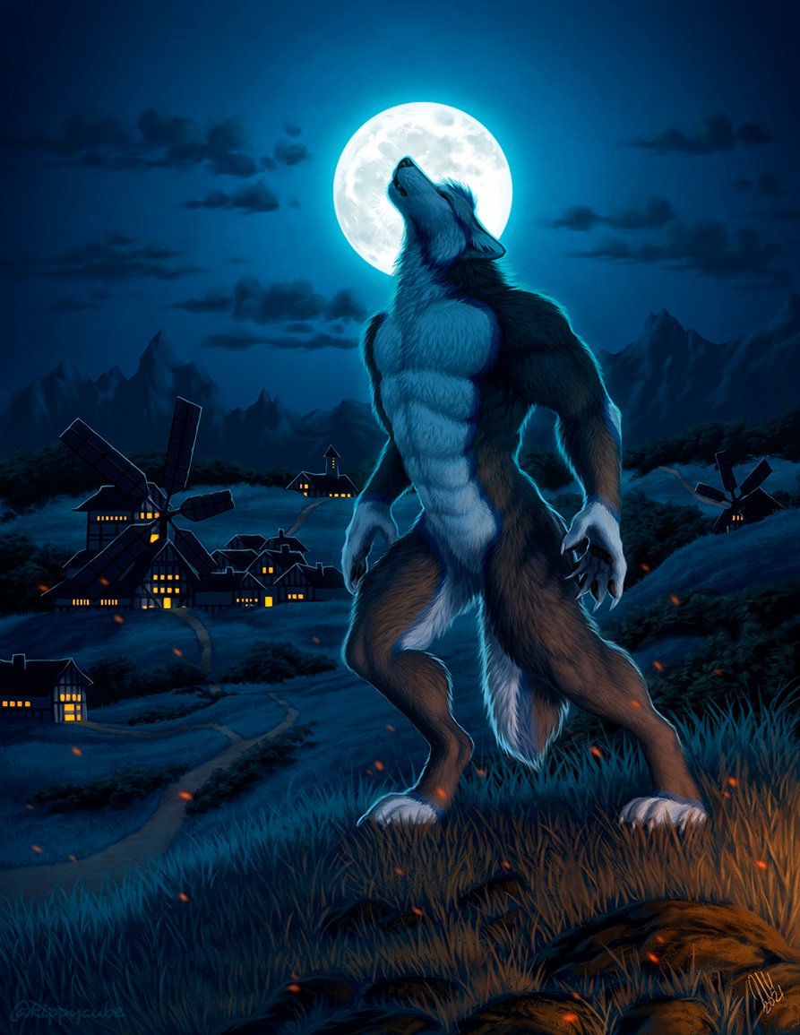 Always great painting a good old werewolf howling to the moon 🌑💪 A big  full detail commission for @Denwolf_, thank you so much again for working  with me!, image size:893x1155