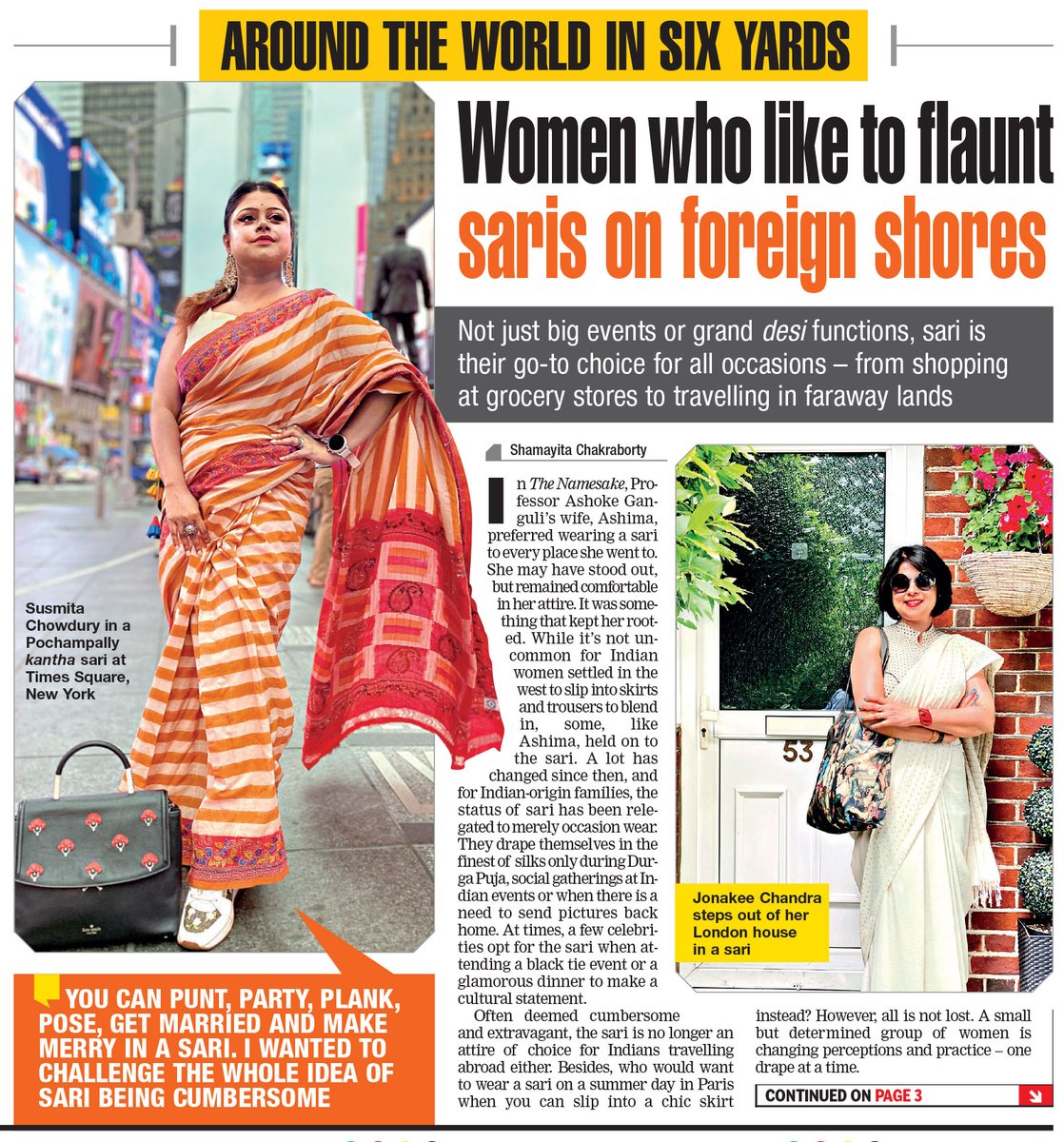 Calcutta_Times's tweet photo. Around the world in six yards:

Women who like to flaunt saris on foreign shores

#sareeswag https://t.co/wdiB6GpEB7