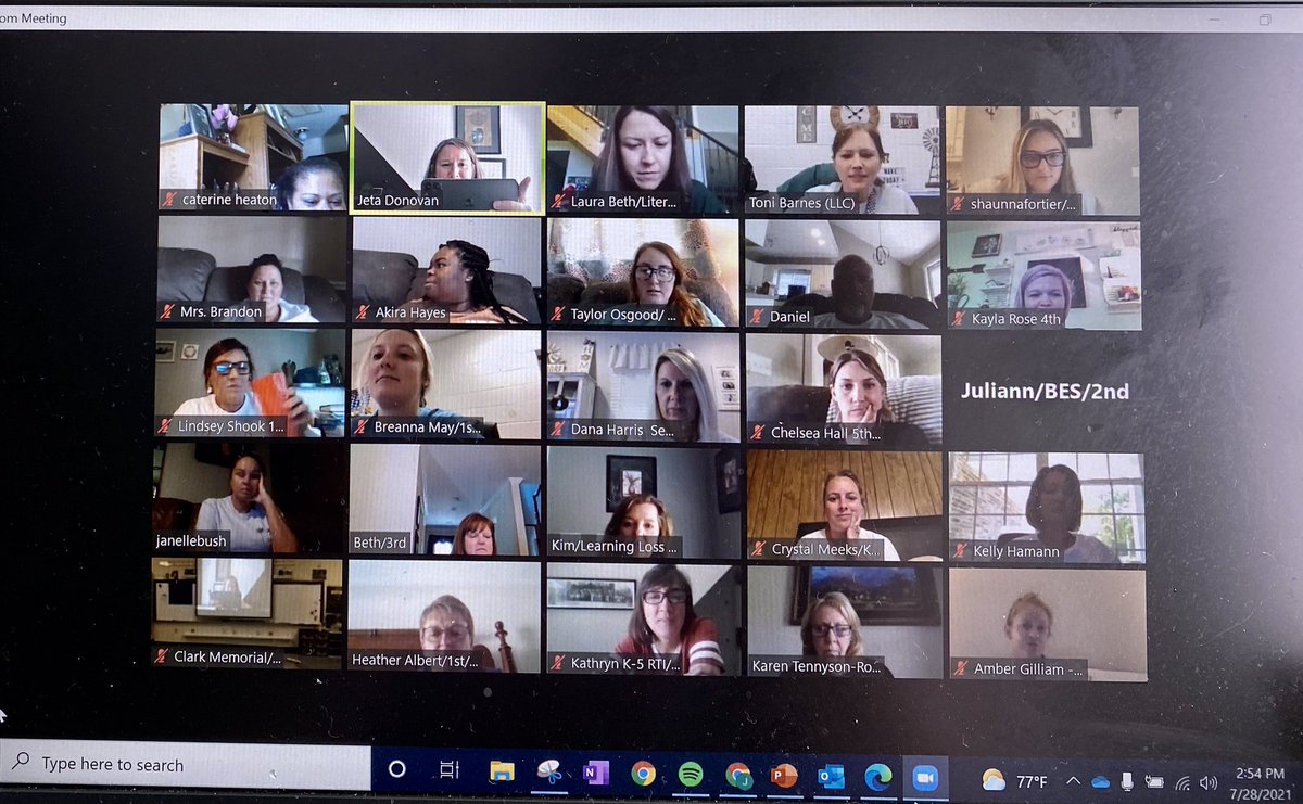 JetaDonovan's tweet photo. Tricky word lesson rehearsal in zoom breakouts?! These teachers can do it all! Franklin and Grundy county teachers had to move #EarlyReadingTraining virtual this week and they brought their ZOOM best! Way to model resilience and #keepcalmandcarryon spirit this week. @tdoe https://t.co/bSEg9yfQqh