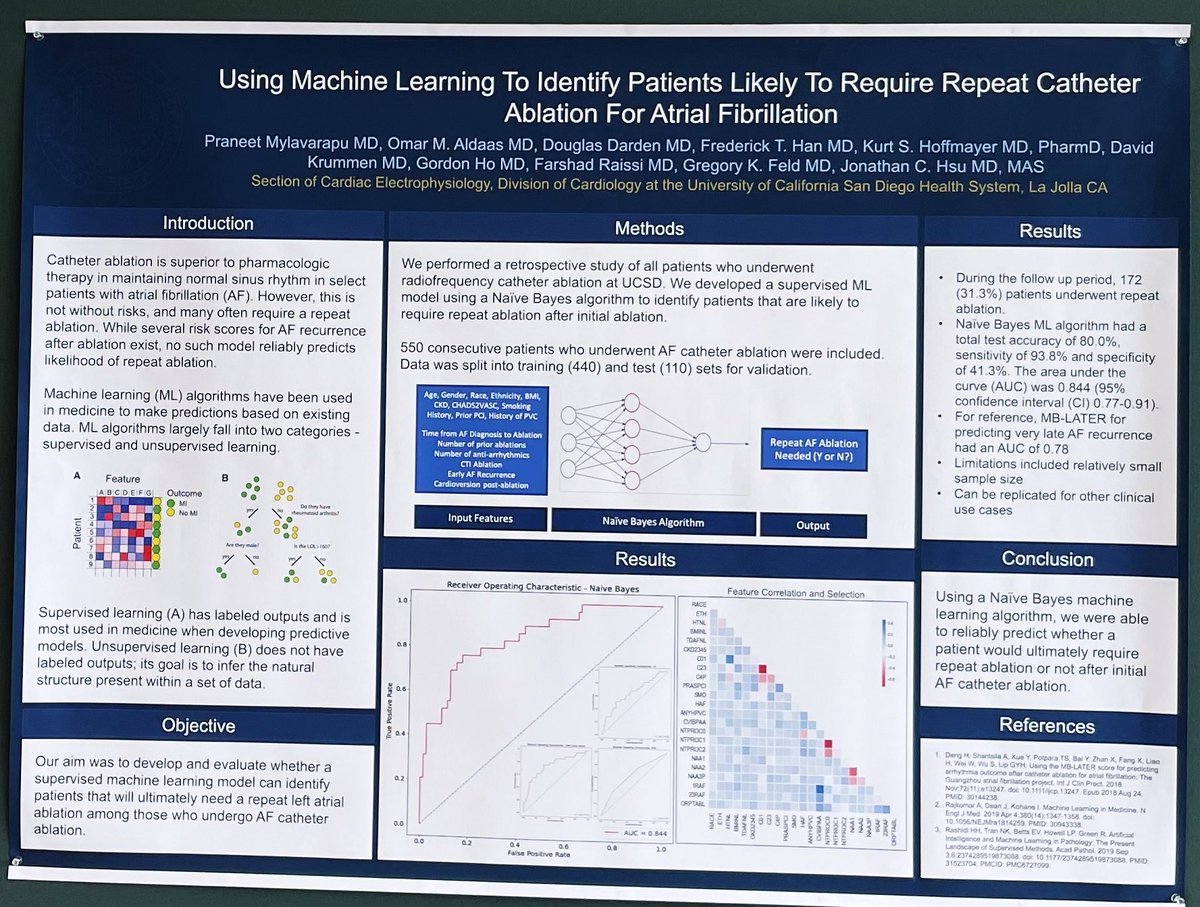 Honored to be chosen as a winner of the #HRS2021 Young Investigator Award.

Excited about our research using Machine Learning to identify those at risk for repeat AF ablation.

Many thanks to @JonHsuMD @GordonHo_EP and all of our coauthors!

@ucsdim @HRSonline @UCSDCardFellows