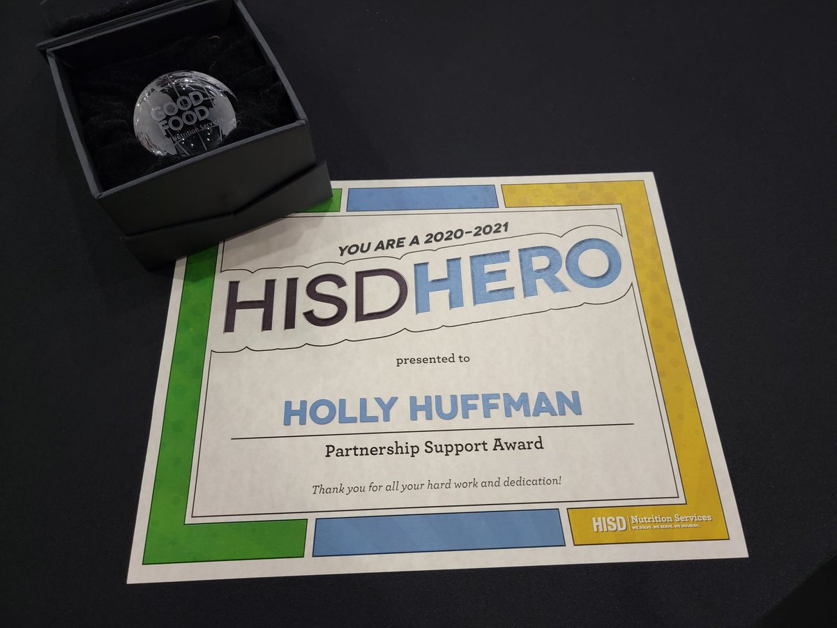 hfhuffman's tweet photo. This may have my name on it, but it really belongs to everyone on our team - Larry, Doug, Miranda &amp; Alejandro. They have worked tirelessly this past year to tell @HISDNutri stories &amp; support their mission. #grateful #HISDHeroes #goteam @TeamHISD #teamworkmakesthedreamwork https://t.co/SSKCwBXHWJ