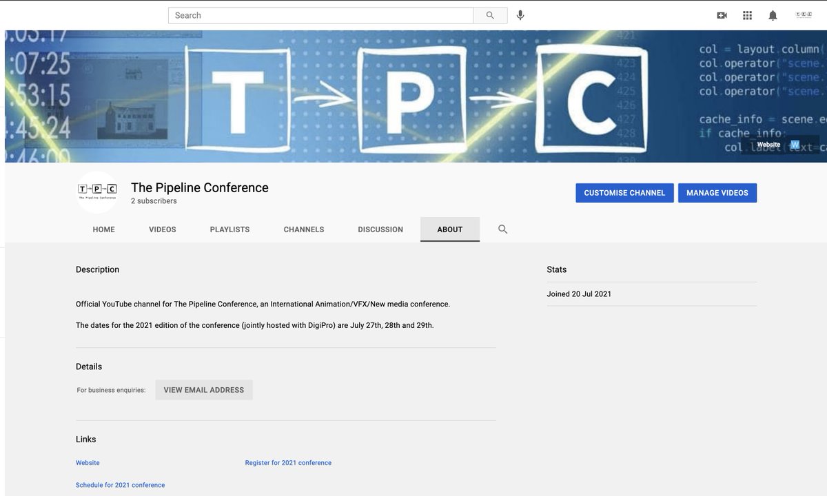 [Announcement] Videos from the 2020 TPC have been uploaded to our newly created YouTube channel. More details at thepipelineconference.com/2021/07/29/tpc…. So please subscribe, like, and share :)
#tpc2021 #vfx #animation #productionpipeline #youtube #videos