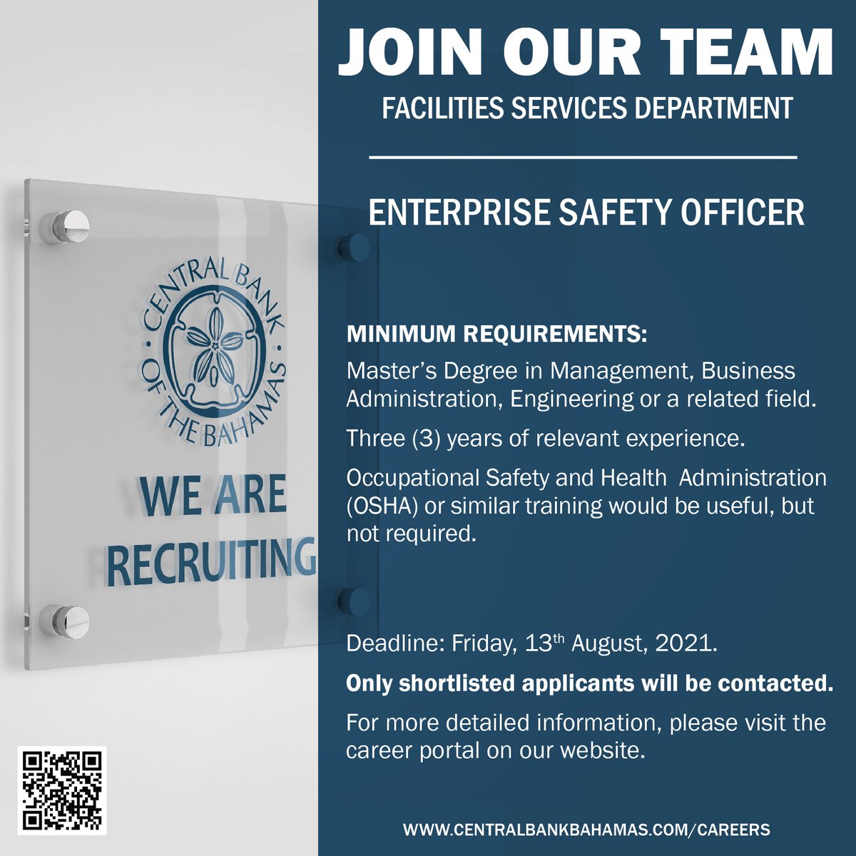 #CareerOpportunity: Enterprise Safety Officer 

Visit bit.ly/33Ke7Qz to #apply

#cbobCareers #centralbankcareers #safetyofficer #enterprisesafety #safety #facilities #facilitiesservices #careers #applyonline